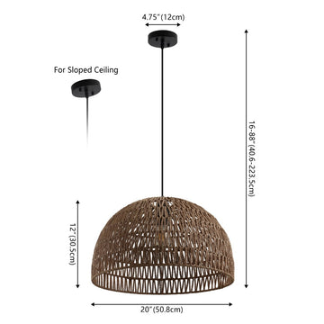 Campana 20" Bohemian Modern Woven Rattan/Iron LED Pendant